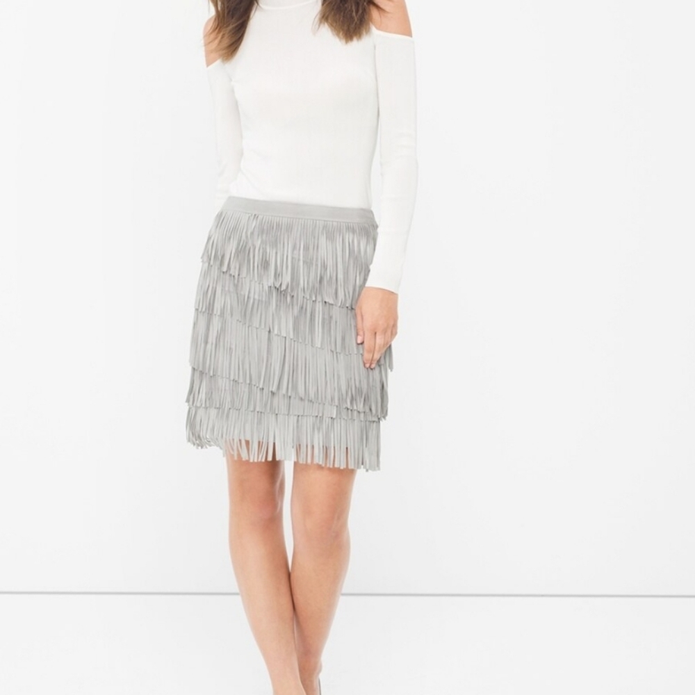 WHBM - grey suede fringe skirt 0, 0- 2